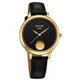 Sonata Gold Quartz Analog Watch for Women with Black Dial Leather Strap With An Eye-Catching Gold Coin on Dial - image number 0