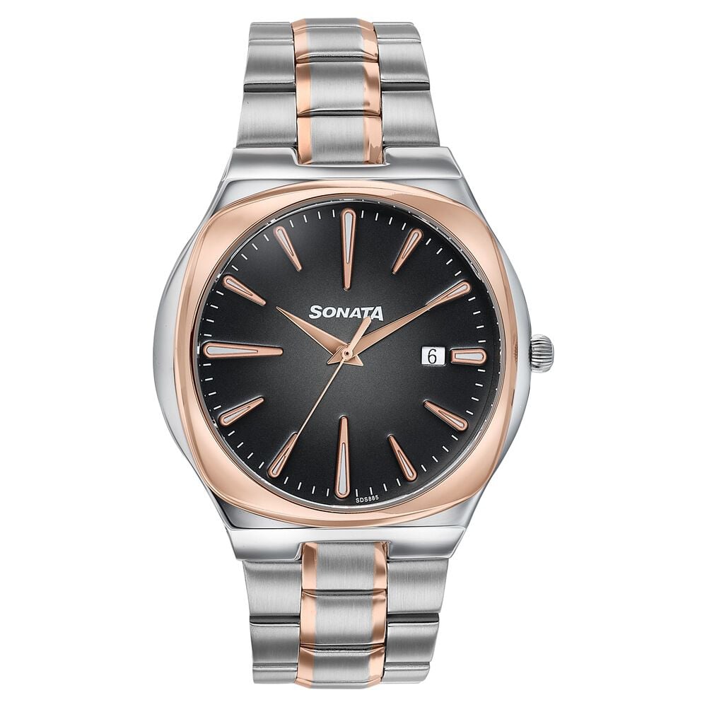 Sonata Festive Quartz Analog Black Dial Two Toned Metal Strap Watch For Men-image-24