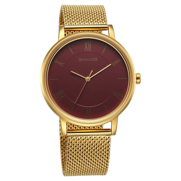 Sonata Utsav Quartz Analog Red Dial Stainless Steel Strap Watch for Men - image number 0