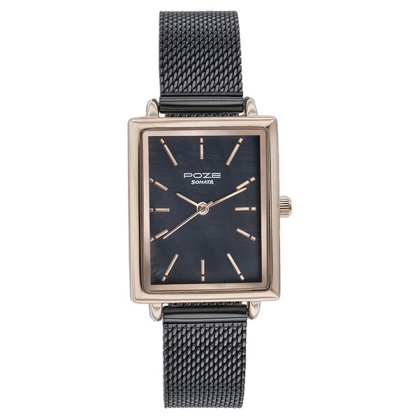 Sonata Poze Quartz Analog Black Mother Of Pearl Dial Black Color Stainless Steel Strap Watch For Women - image number 1
