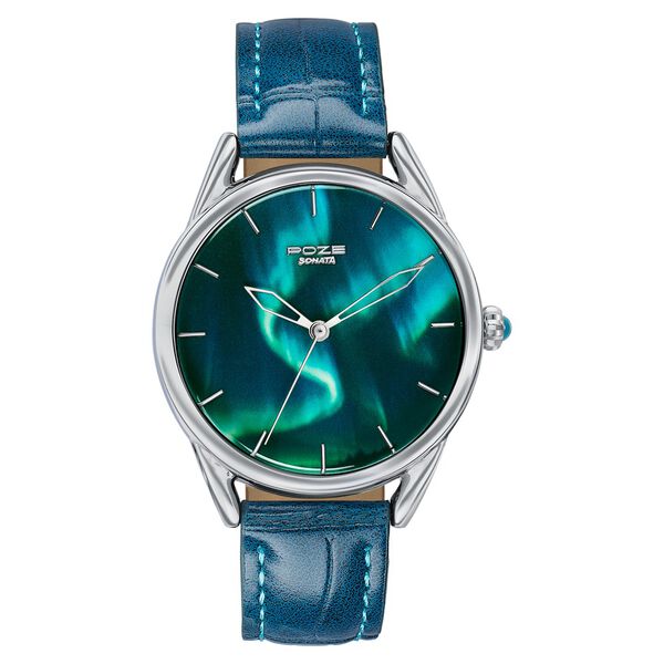 Northern Lights Inspired Poze By Sonata Quartz Analog Blue Dial Blue Leather Strap Watch - image number 1