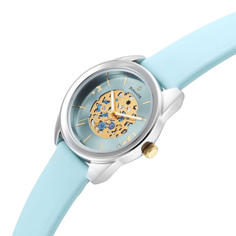 Sonata Unveil Quartz Multifunction Blue Dial Leather Strap Watch for Women - image number 2