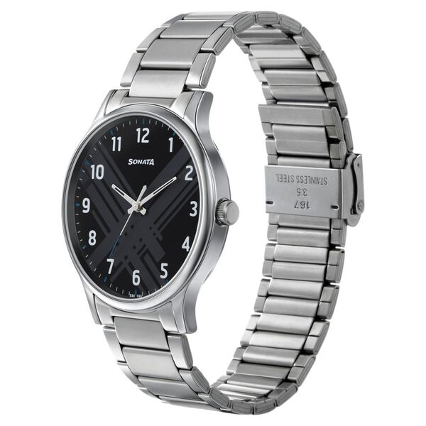 Sonata Smart Plaid Quartz Analog Black Dial Stainless Steel Strap Watch for Men - image number 1