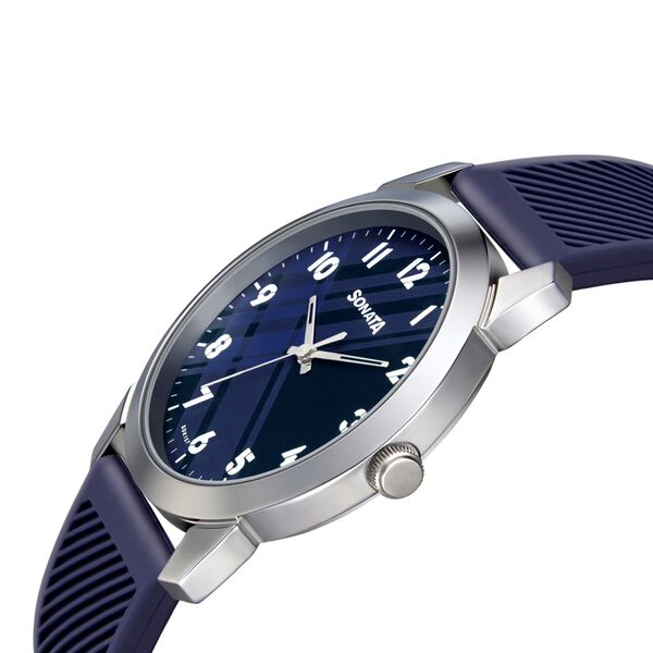 Sonata Smart Plaid Quartz Analog Blue Dial TPU Strap Watch for Men - image number 2