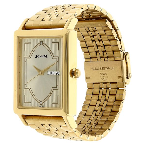 Sonata Quartz Analog with Day and Date Silver Dial Stainless Steel Strap Watch for Men - image number 1