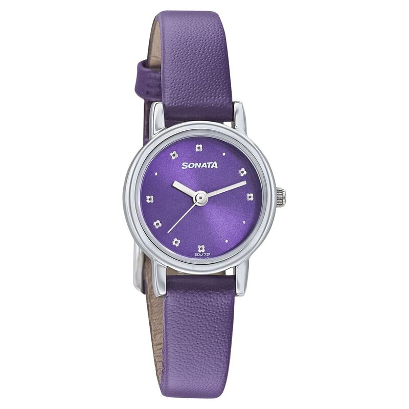 Sonata Floral Folkart Purple Dial Women Watch With Leather Strap - image number 0
