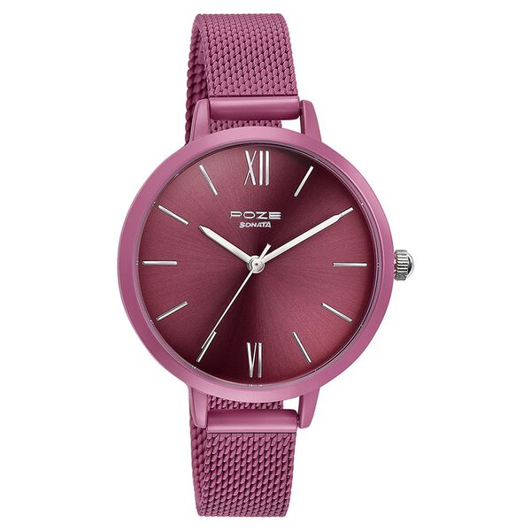 Sonata Poze Quartz Analog Purple Dial Mesh Strap Watch for Women - image number 2