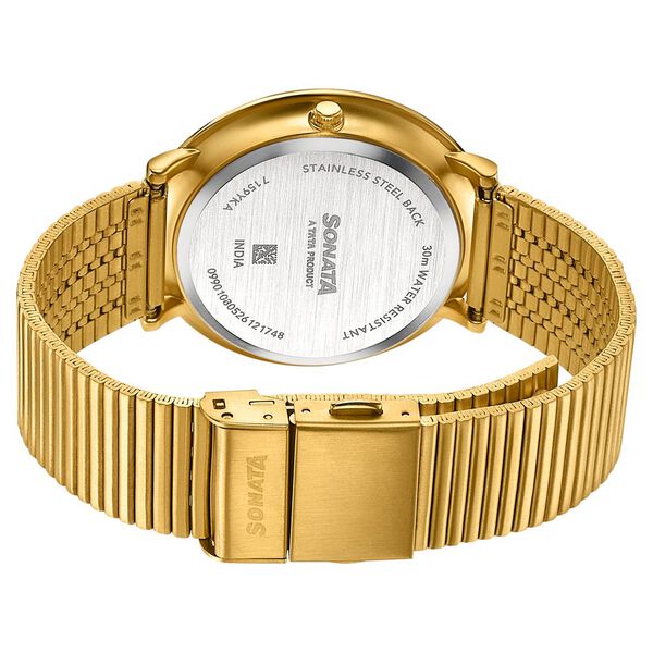 Sonata Sleek Green Dial Gold-Tone Metal Bracelet Watch - image number 5