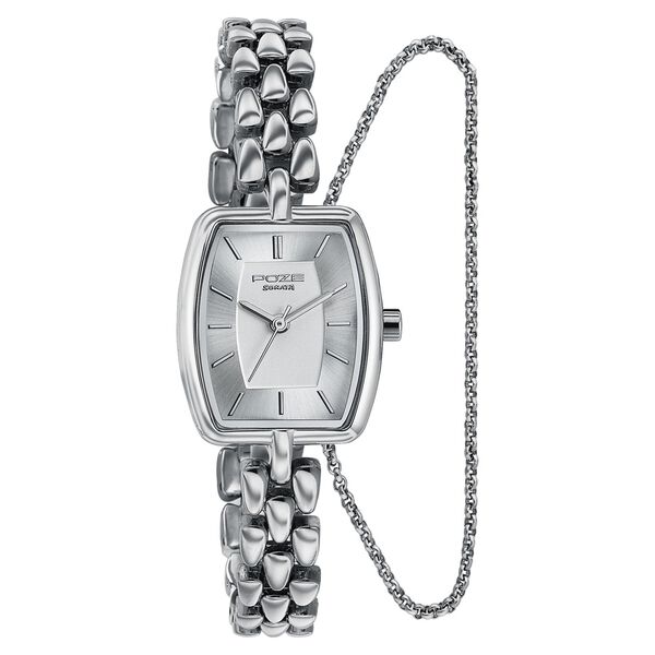 Poze Poze Quartz Analog Silver Dial Silver Metal Strap Watch For Women - image number 2