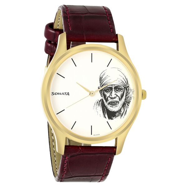 Sonata Quartz Analog White Dial Leather Strap Watch for Men - image number 1