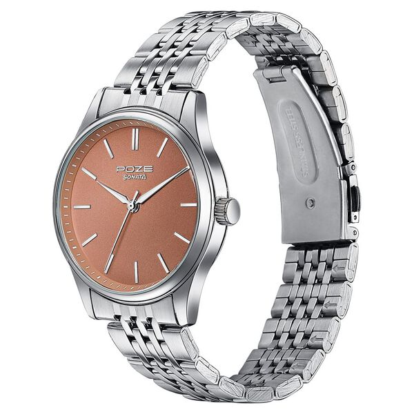 Sonata Poze Quartz Analog Brown Dial Silver Colour Stainless Steel Strap Watch For Men - image number 4