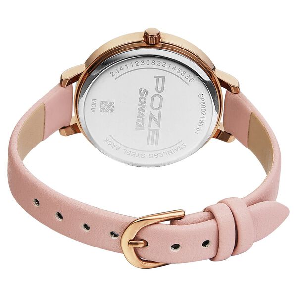 Poze by Sonata Quartz Analog Pink Dial PU Leather Strap Watch for Women - image number 4
