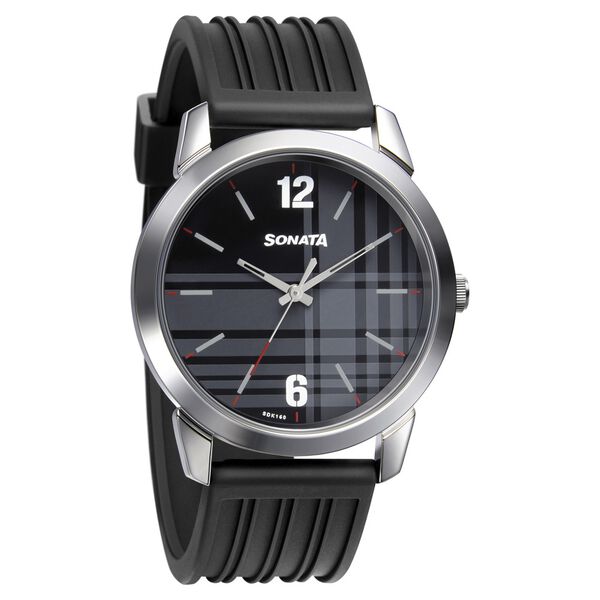 Sonata Smart Plaid Quartz Analog Black Dial TPU Strap Watch for Men - image number 0