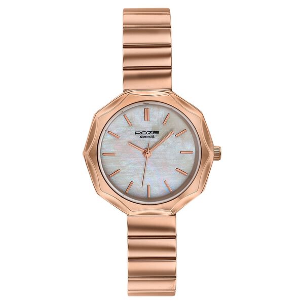 Poze Poze Quartz Analog White Dial Rose Gold Stainless Steel Strap Watch For Women - image number 1