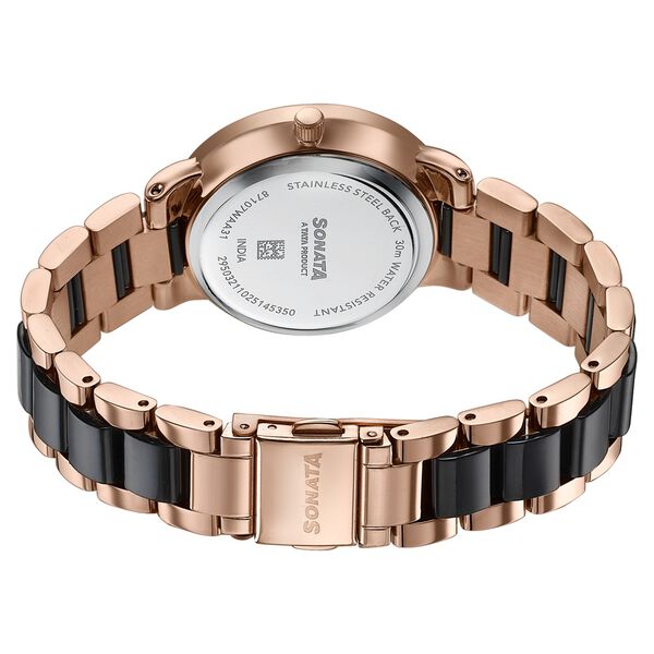 Sonata Festive Quartz Multifunction Black Dial Two Toned Acetate And Metal Strap Watch For Women - image number 5