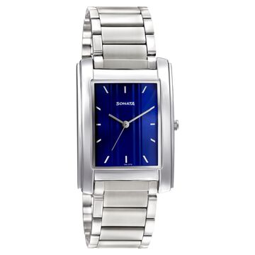 Sonata Quartz Analog Blue Dial Stainless Steel Strap Watch for Men