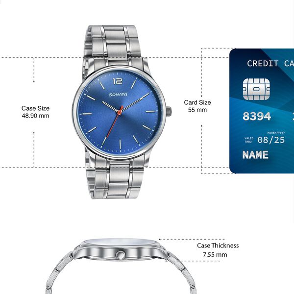 Sonata Aspire Quartz Analog Blue Dial Silver Stainless Steel Strap Watch For Men - image number 3