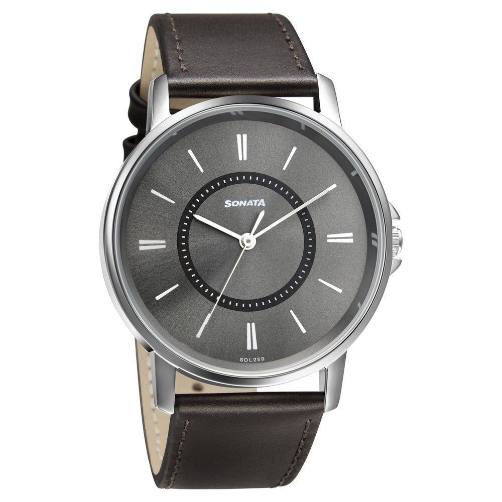 Mens grey online leather watch