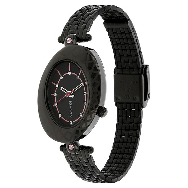 Sonata Quartz Analog Black Dial Stainless Steel Strap Watch for Women - image number 1