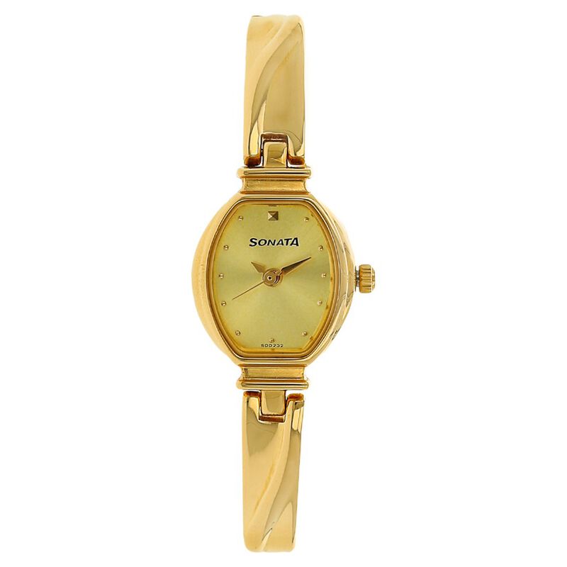 Buy Online Sonata Quartz Analog Champagne Dial Metal Strap Watch for Women ns8111ym01 Sonata