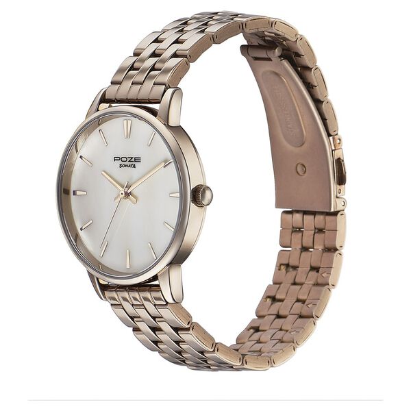 Sonata Poze Quartz Analog Khaki Dial Brown Color Stainless Steel Strap Watch For Women - image number 3