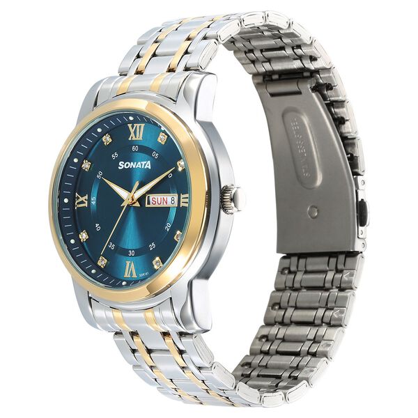 Sonata Wedding Quartz Analog Blue Dial Stainless Steel Strap Watch For Men - image number 2
