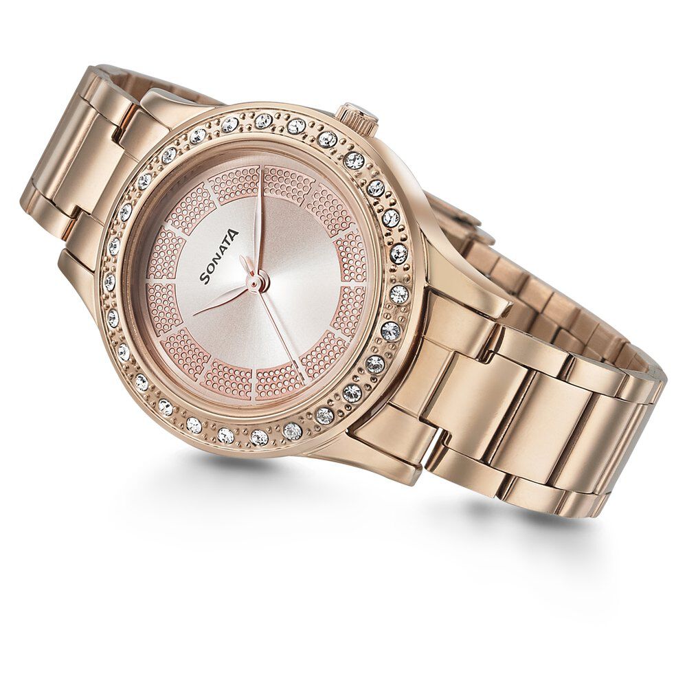 Buy Online Sonata Blush It Up Rose Gold Dial Women Watch With Stainless Steel Strap ns8123wm03 Sonata