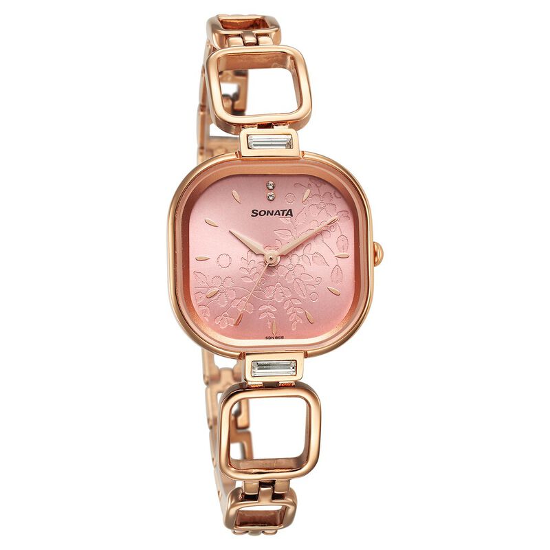 Sonata Wedding Quartz Analog Pink Dial Metal Strap Watch for Women