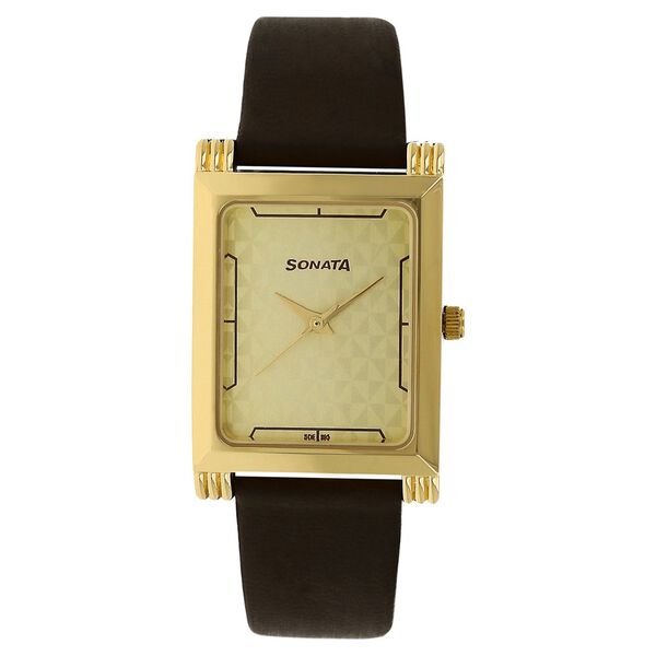 Sonata Quartz Analog Champagne Dial Leather Strap Watch for Men - image number 0