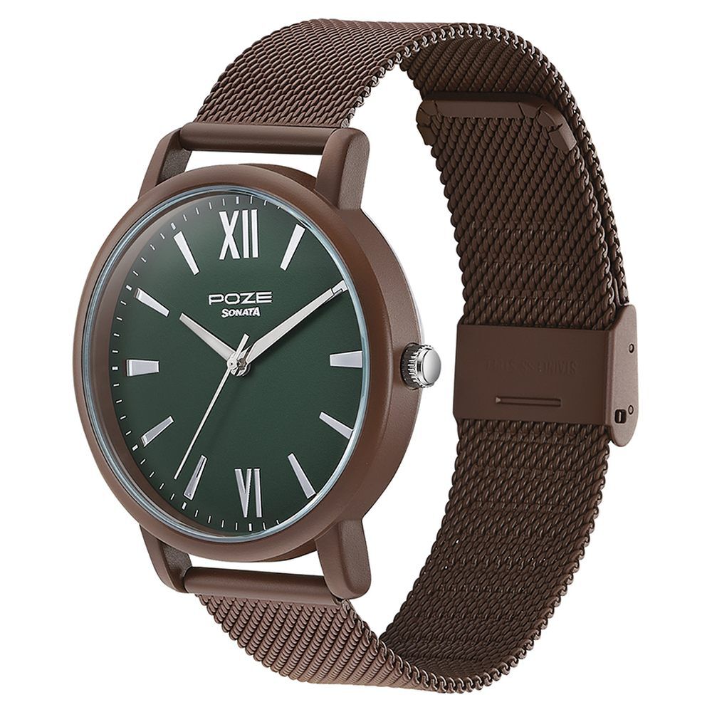 Buy Online Sonata Poze Quartz Analog Green Dial Mesh Strap Watch for Men sp70039km04w Sonata
