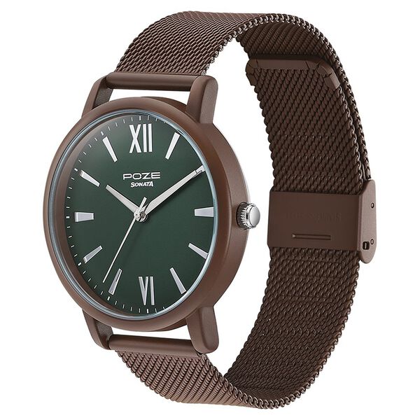 Sonata Poze Quartz Analog Green Dial Mesh Strap Watch for Men - image number 3