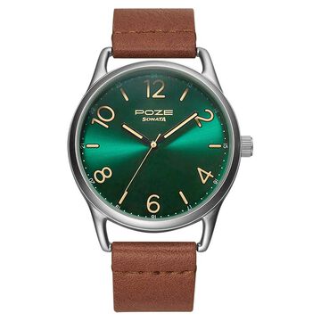 Poze by Sonata Quartz Analog Green Dial PU Leather Strap Watch for Men