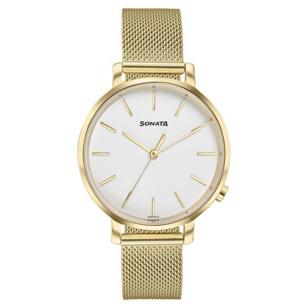 Sonata Elegent Essentials Quartz Analog White Dial Stainless Steel Strap Watch For Women - image number 0