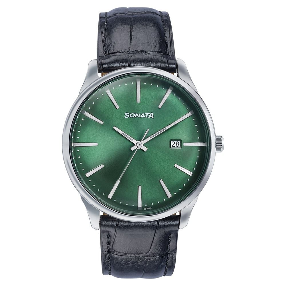 Sonata Wedding Edit Quartz Analog with Date Green Dial Leather Strap Watch For Men-picture-32