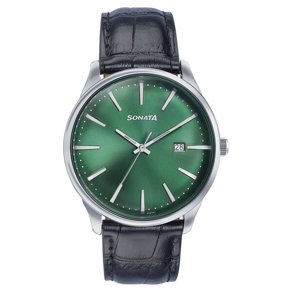 Sonata Wedding Edit Quartz Analog with Date Green Dial Leather Strap Watch For Men - image number 0