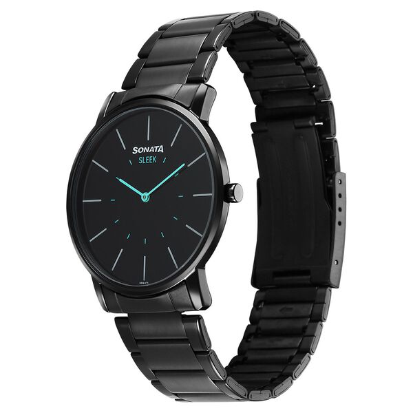 Sonata Sleek Quartz Analog Black Dial Black Stainless Steel Strap Watch For Men - image number 2