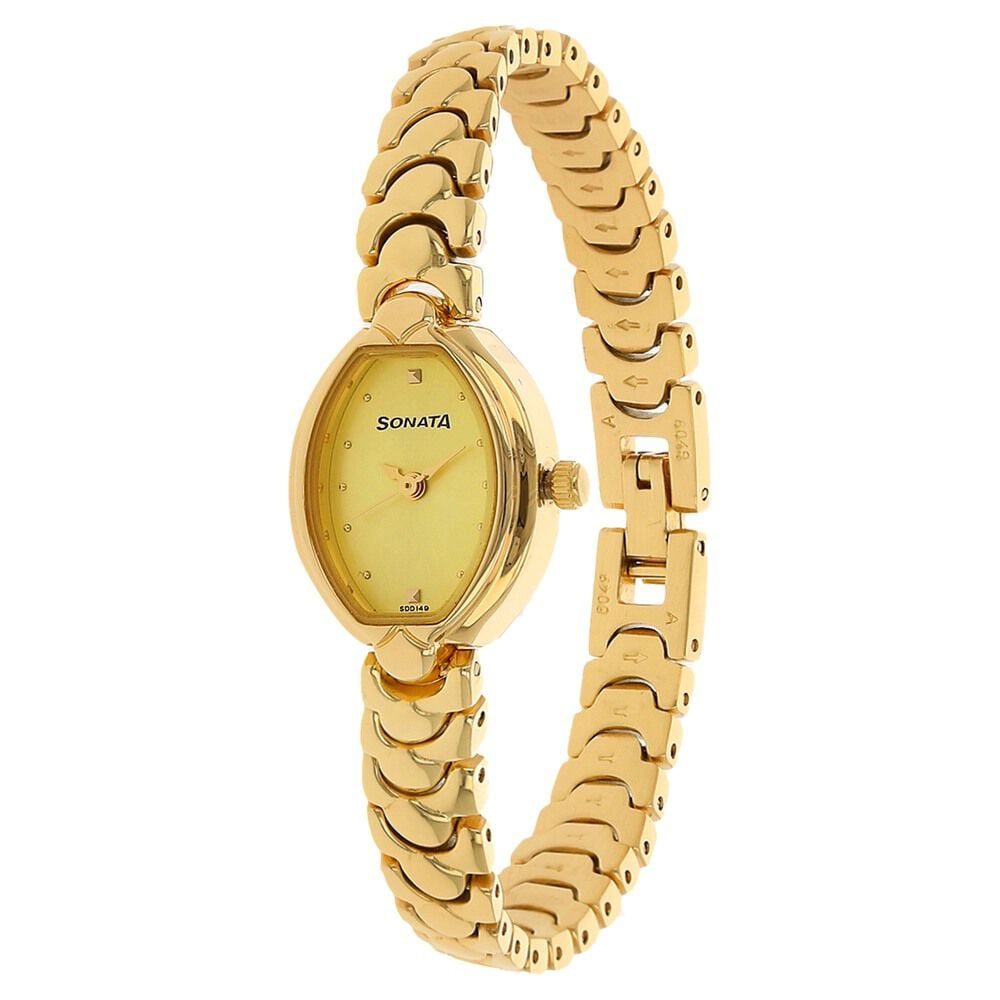 Sonata Quartz Analog Champagne Dial Metal Strap Watch for Women