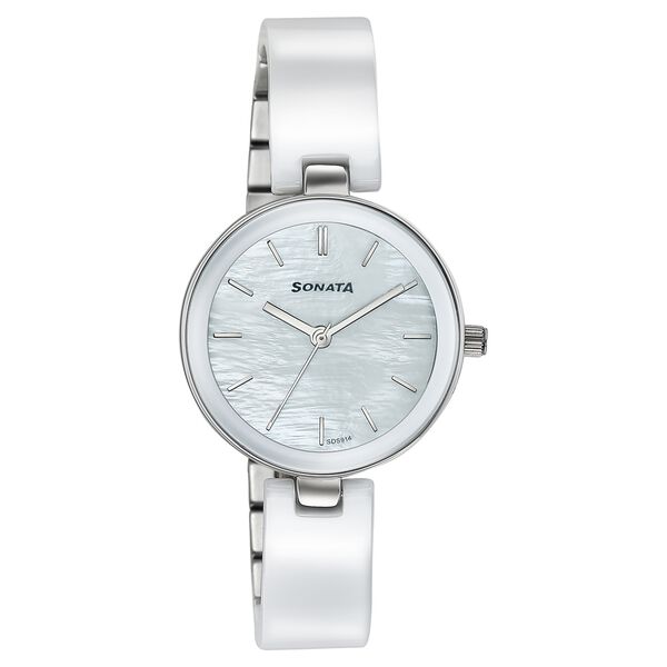 Sonata Festive Quartz Analog White Dial Two Toned Ceramic & Metal Strap Watch For Women - image number 1