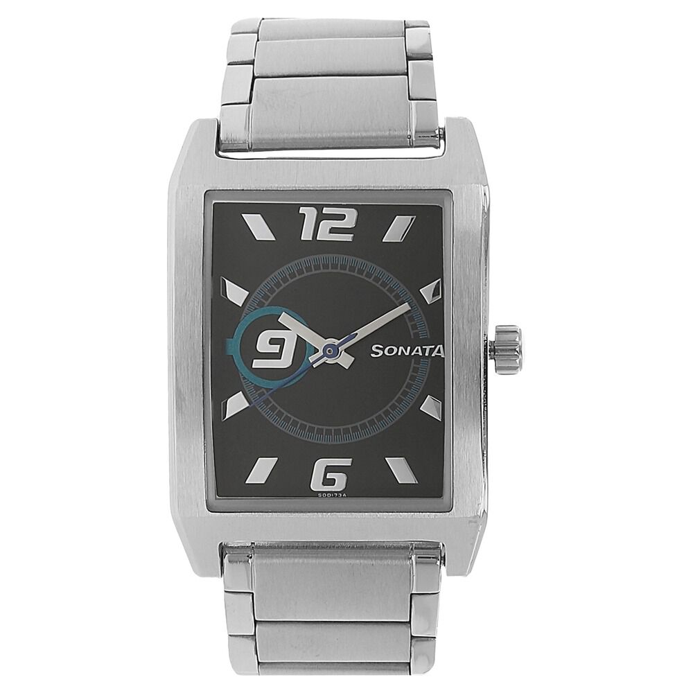 Sonata Quartz Analog Black Dial Stainless Steel Strap Watch for Men