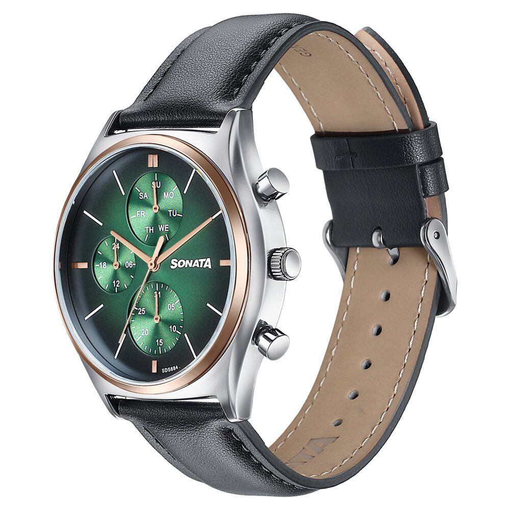 Buy Online Sonata Festive Quartz Multifunction Green Dial Black
