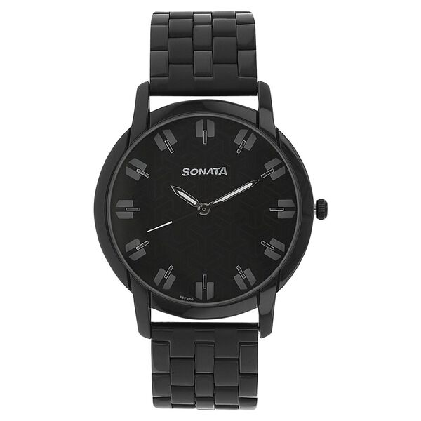 Sonata Quartz Analog Black Dial Stainless Steel Strap Watch for Men - image number 0