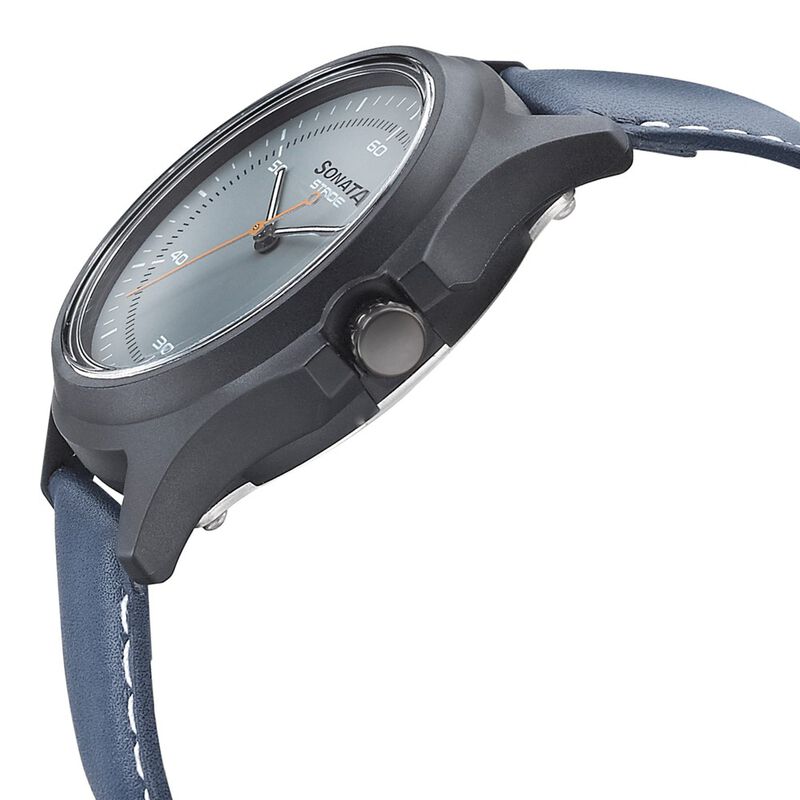 Buy Online Sonata Stride Smart Grey Dial Leather Strap Watch for