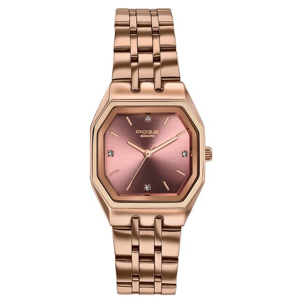 Poze By Sonata Quartz Analog Pink Dial Rose Gold Metal Strap Watch For Women - image number 1