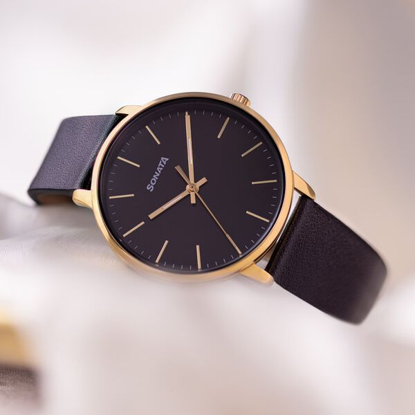 Sonata Quartz Analog Black Dial Black Leather Strap Watch For Women - image number 0