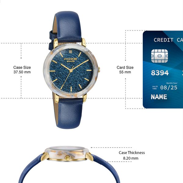 Poze By Sonata Quartz Analog Blue Dial Blue PU Leather Strap Watch For Women - image number 3