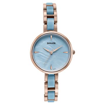 Sonata Wedding Edit Quartz Analog Blue Dial Stainless Steel With Acetate Strap Watch For Women