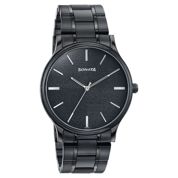 Sonata Aspire Quartz Analog Black Dial Black Stainless Steel Strap Watch For Men - image number 1
