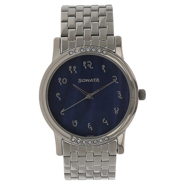 Sonata Quartz Analog Blue Dial Stainless Steel Strap Watch for Men - image number 0
