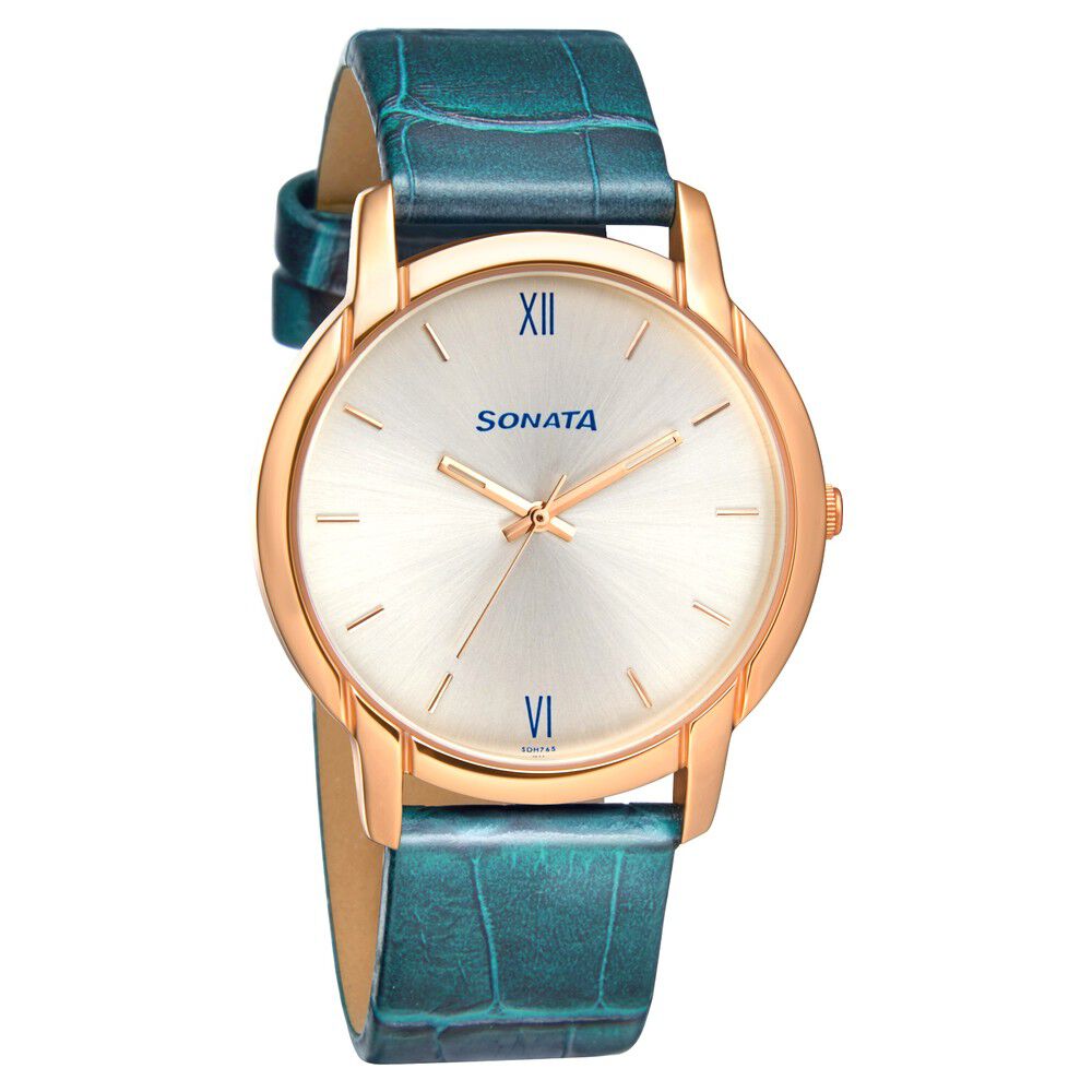 Buy Online Sonata Quartz Analog Silver Dial Leather Strap Watch for Men np77031wl01 Sonata