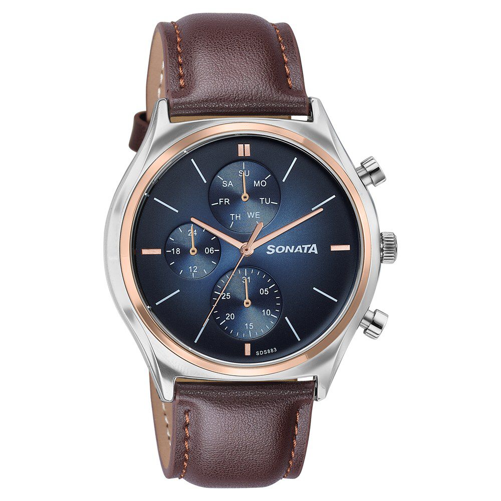 ＊·. nao .·＊ Buy Online Sonata Festive Quartz Multifunction Blue Dial Brown